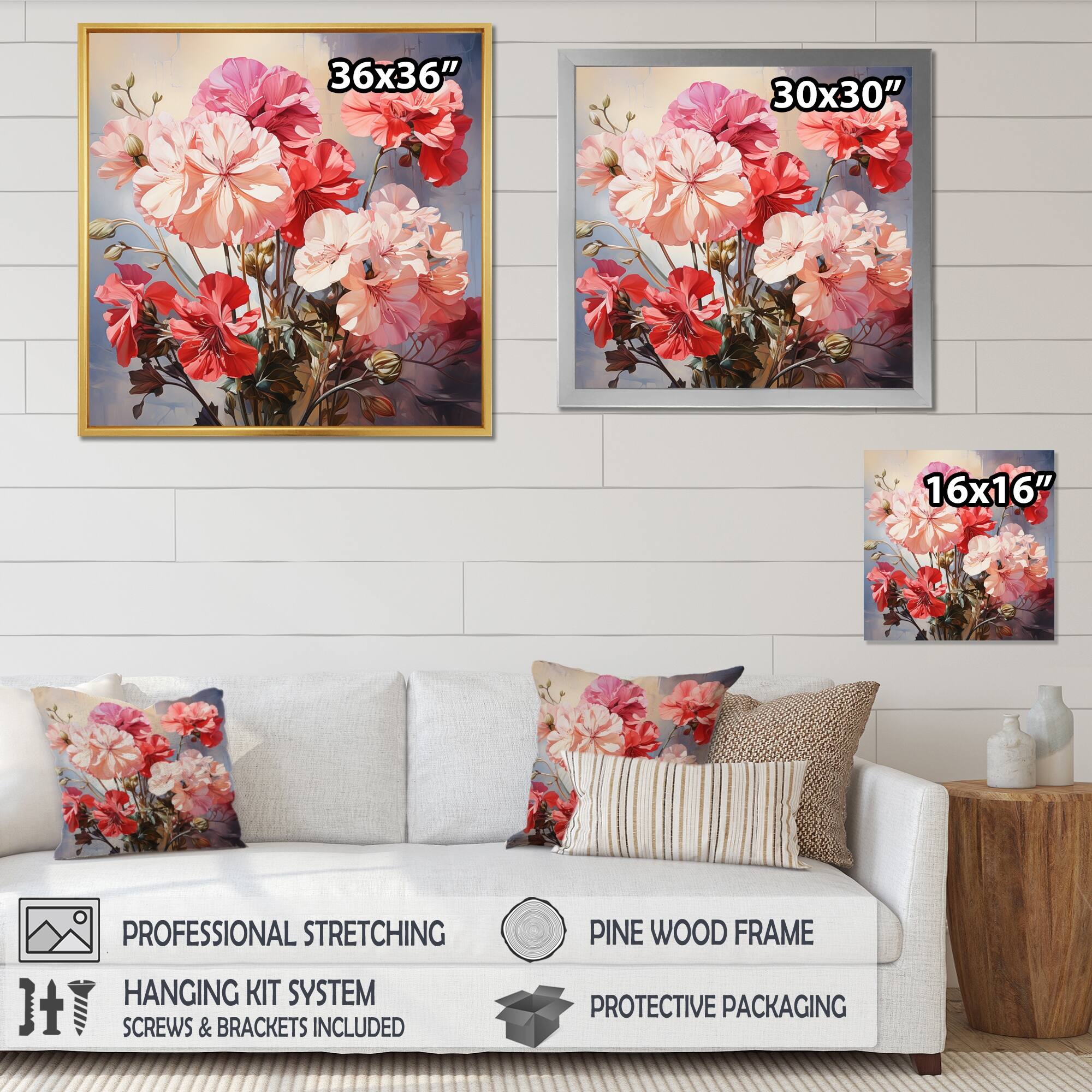 Designart "Pink Geraniums Graceful II" Floral Canvas Prints Bed Bath